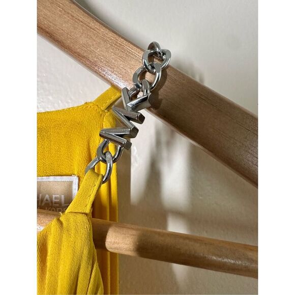 Michael Kors Women’s Dandelion Yellow Pleated Dress With Logo Strap - Picture 7 of 7